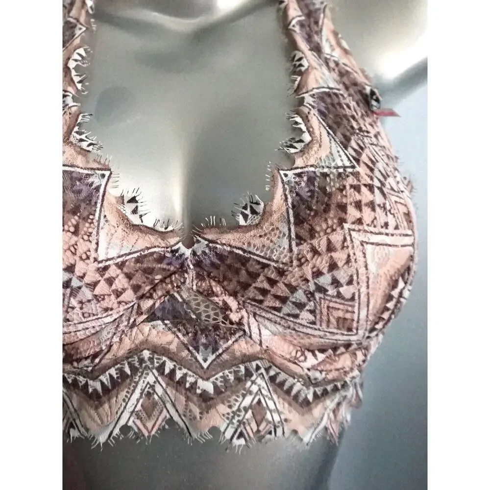 PINK Victoria's Secret Nwt Lightly Lined Cool Geo Lace Halter Bralette Bra XS
